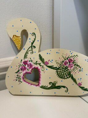 Vintage 90's Dainty Hand Painted Wooden Swan Home Decor